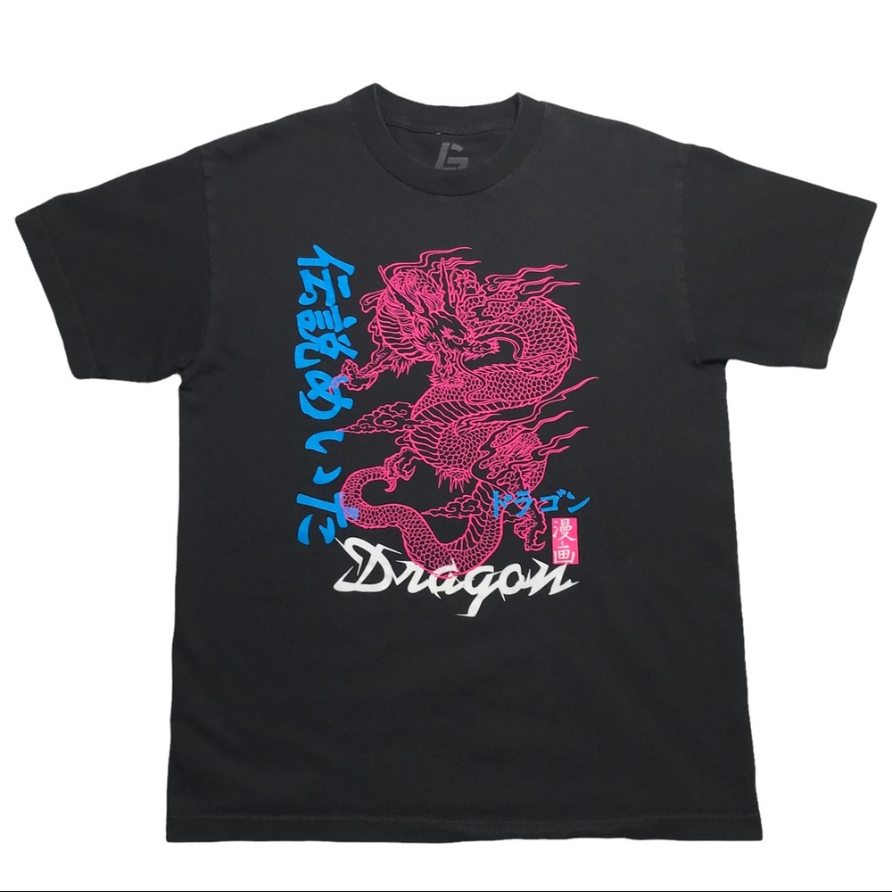 Men's Dragon Cotton Black T-Shirt Size Medium